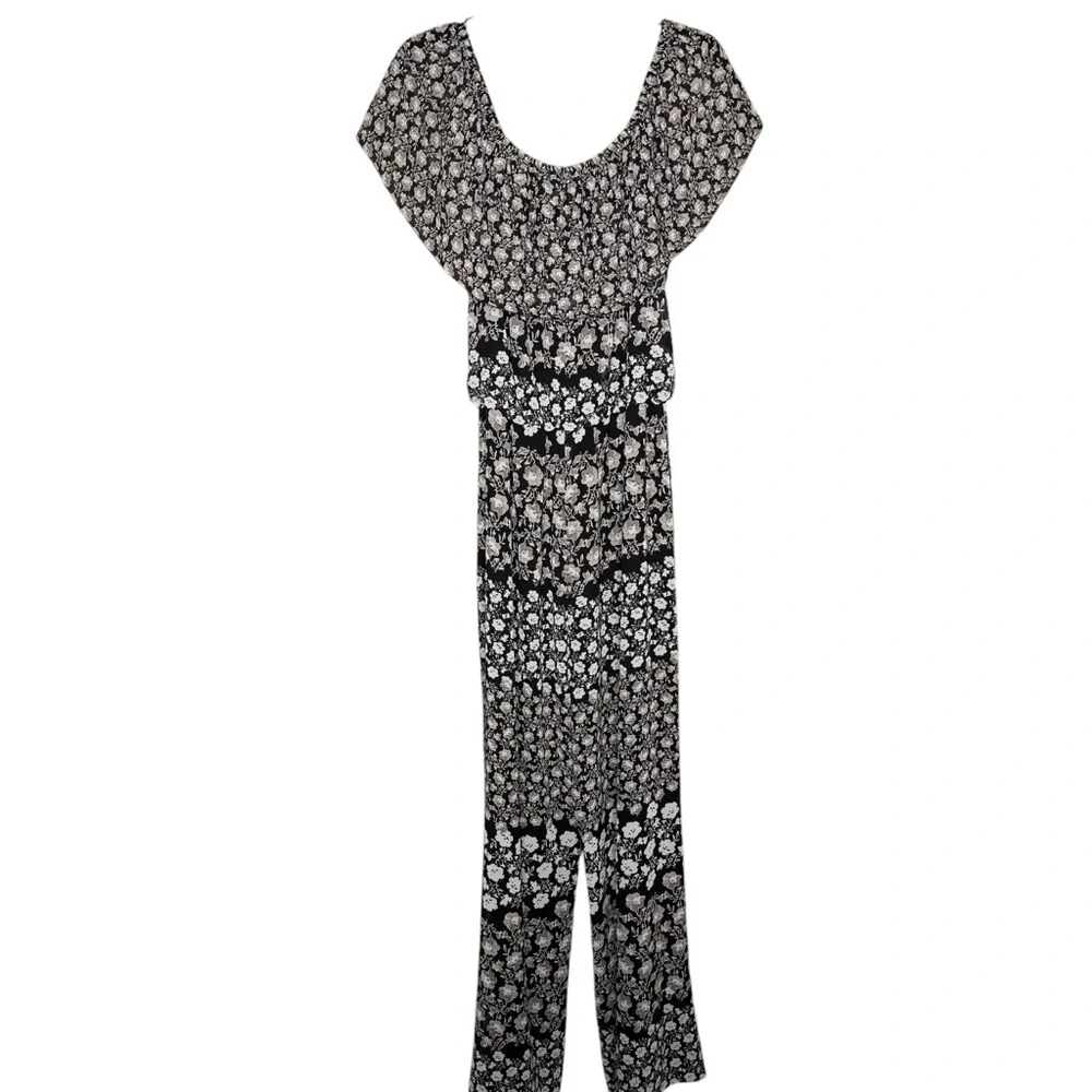 NWT ELIZA J Off Shoulder Floral Jumpsuit Romper Black Flowy Ruffle New Size 10 - Picture 8 of 15
